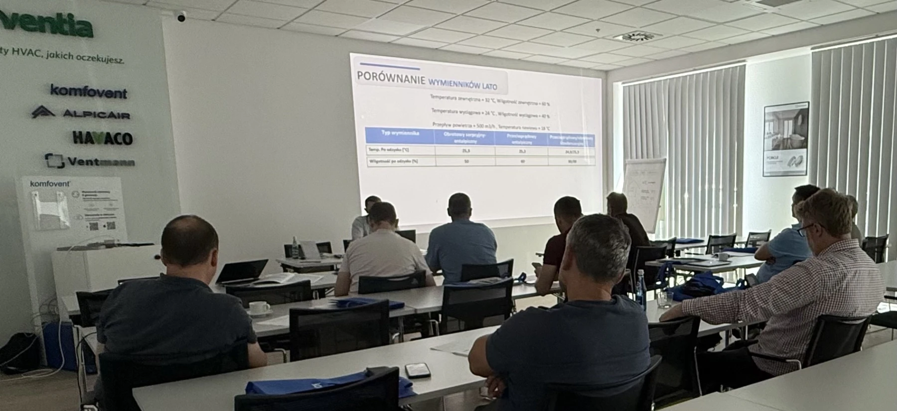 Uczestnicy szkolenia Komfovent DOMEKT podczas prezentacji porównania wymienników