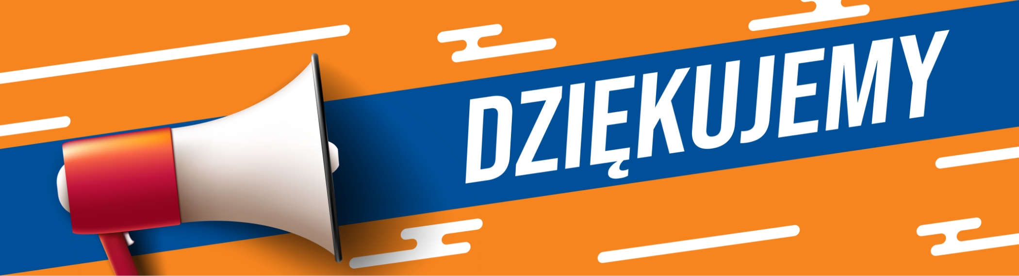 Banner z megafonem i napisem Dziękujemy