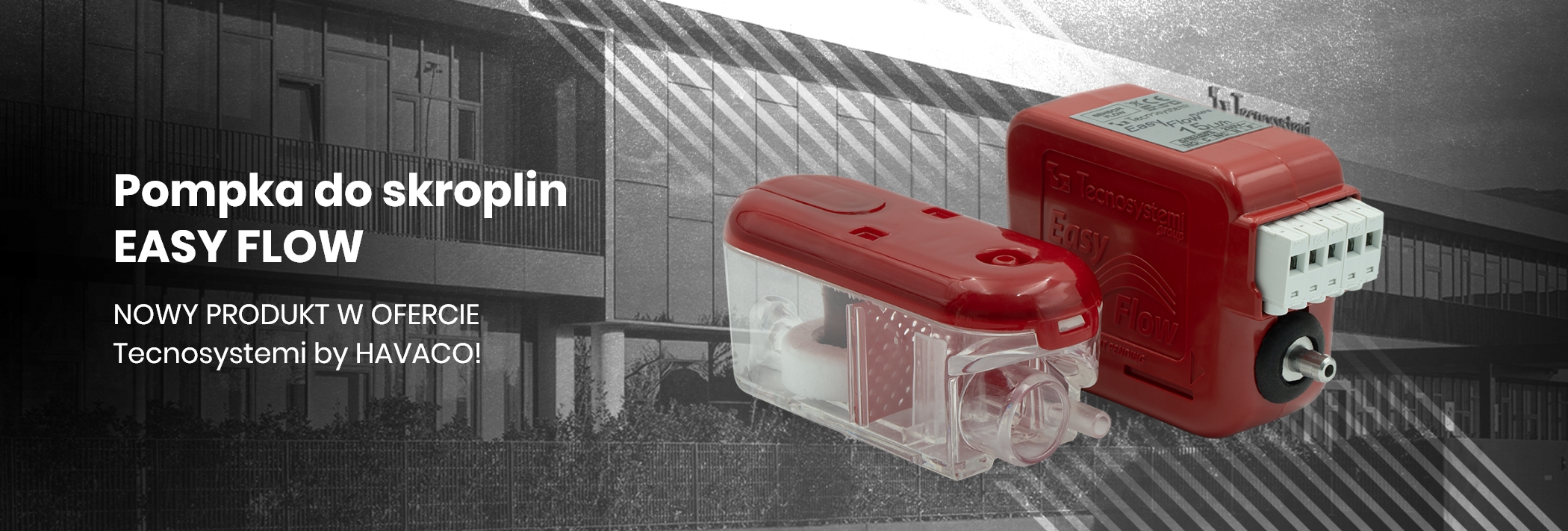 Pompka do skroplin Easy Flow Tecnosystemi na tle fabryki