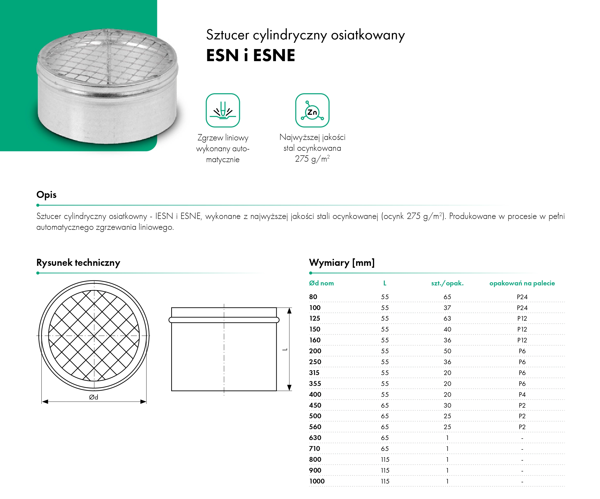 Sztucer cylindryczny osiatkowany ESN i ESNE - HAVACO