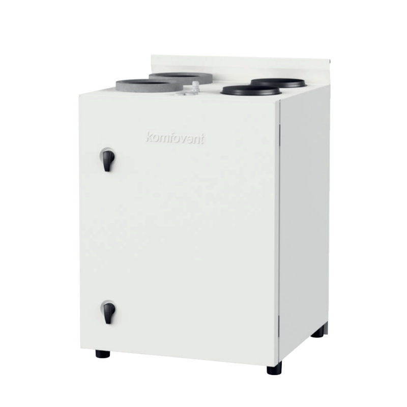Centrala wentylacyjna, rekuperator, Komfovent Domekt CF 400 V klasy premium. Posiada zintegrowaną automatykę sterowania C6M oraz wymiennik obrotowy. Maksymalny strumień powietrza -   422 m3/h. Sprawność temperaturowa odzysku ciepła - 89%.   Ventia